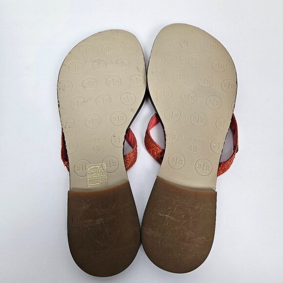 B|H Bella | Ha Red/Orange Snake Embossed Italian Leather Flip Flop Thong Sandal - Picture 9 of 9